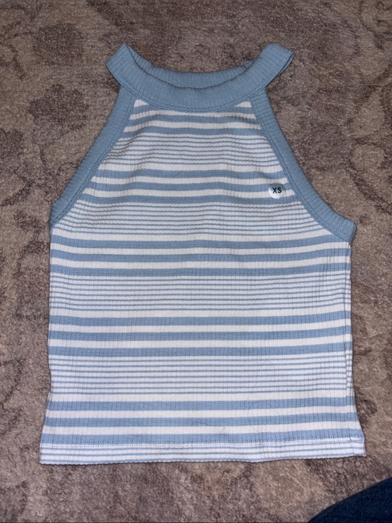 American Eagle Outfitters Tops - American Eagle Outfitters Light Blue and White Striped Ribbed Tank Top
